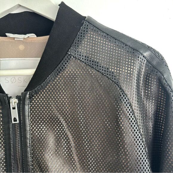 Sosken Cara Perforated Faux Leather Bomber Jacket Sz 2 - Picture 8 of 16